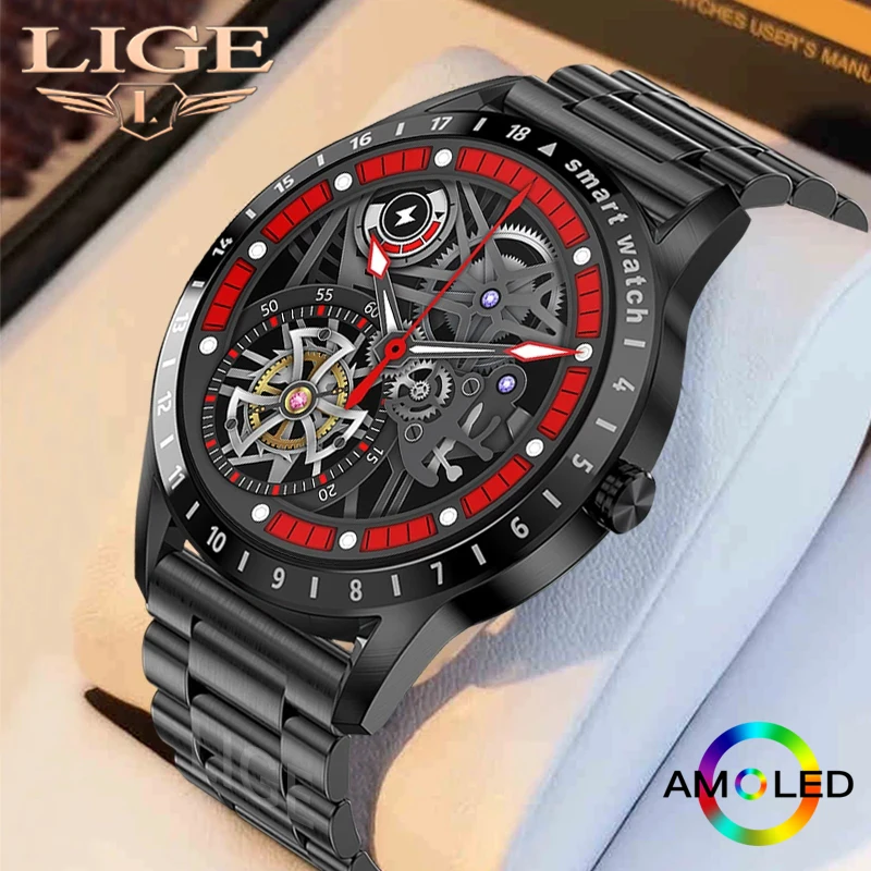 LIGE New 454*454 AMOLED Screen Smart Watch Men 2022 Heart Rate Blood Pressure Oxygen Monitoring Waterproof Smartwatch | Электроника