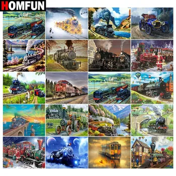 

HOMFUN 5d Diamond Painting Full Square/Round "Train rail mountain" Picture Of Rhinestone DIY Diamond Embroidery Home Decor