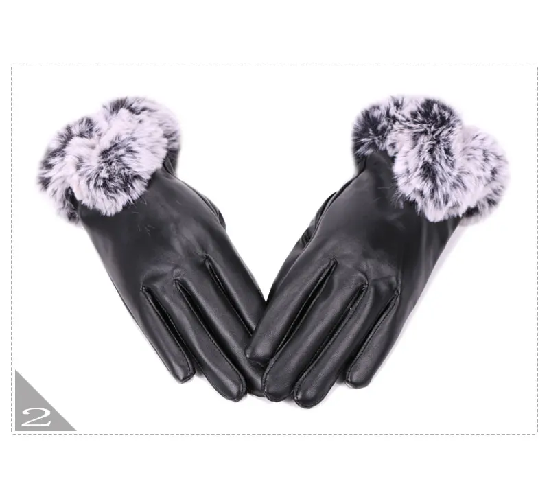 Модные женские кожаные перчатки из искусственной кожи осень-зима теплые перчатки на полный палец Имитация меха кролика варежки уличные Soild перчатки
