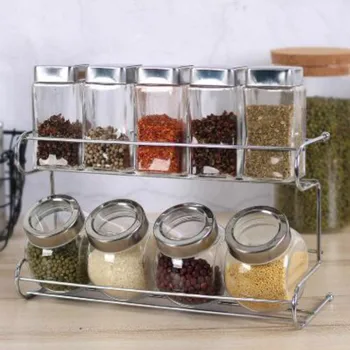 

12bottles Glass Storage Spice Jar Bottle Seasoning Storage Cans With Holder Rack Kitchen Storage Container WJ622