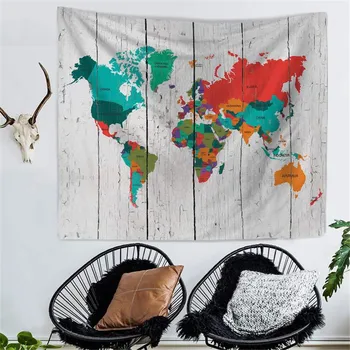 

World Map Tapestry Wall Hanging 100% Polyester Middle Ages Map Mandala Printed Art Tapestries Home Decor