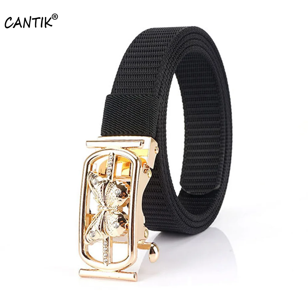 CANTIK Unique Butterfly Pattern Automatic Buckle Good Quality Ladies Nylon & Canvas Belts Clothing Accessories for Women CBCA299 2pcs new shoulder strap wider adjustable diy colorful stripe pattern ladies crossbody thickened fashion nylon bag strap