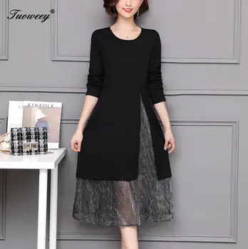 

2020 spring Fake Two Pieces plus size 5XL Long Dress Women Plus Size Chiffon Patchwork elegant Dresses Vintage Vestido Mujer