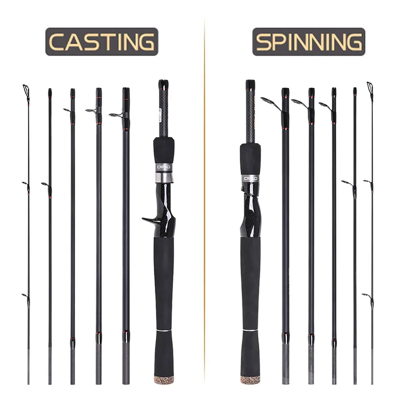 New！Carbon Spinning Fishing Rod Superhard Lure Wt:1.8-14g Casting Fishing Rod Portable 6 Section Outdoor Casting Lure Rod