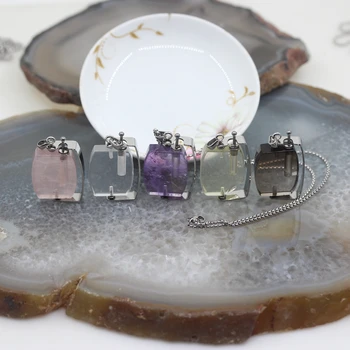 

Newest Style Natural Crystal Quartz Rotatable Perfume Bottle Pendants Necklace,Plated Silvers Chains Essential Oil Diffuser Vial