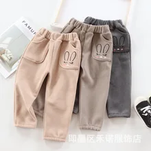 Повседневные шерстяные брюки с рисунком кролика для маленьких девочек; сезон осень-зима; милые универсальные детские брюки; детская одежда