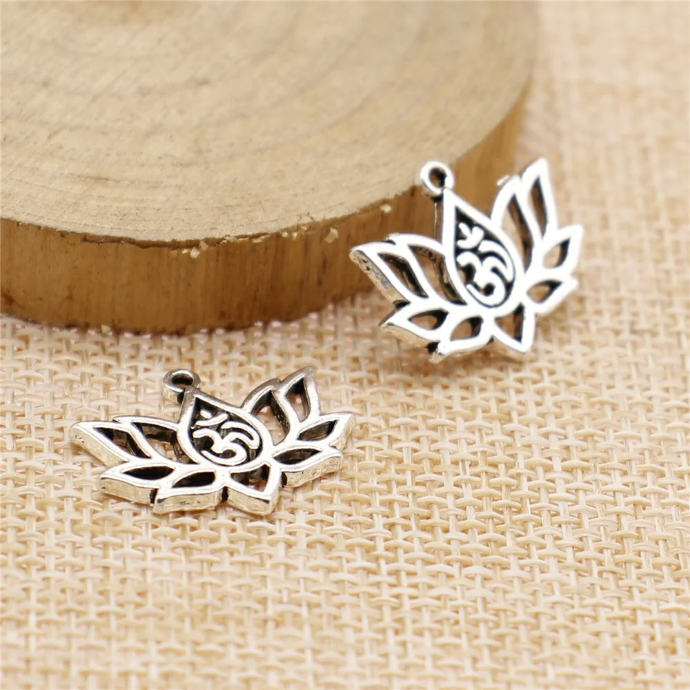 

free shipping 50pcs 21x17mm antique silver Lotus Yoga OM charms diy retro jewelry fit Earring keychain hair card pendant