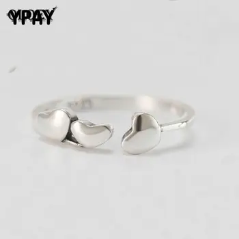 

YPAY Real 925 Sterling Silver Open Rings for Women Forever Love Heart Promise Finger Ring Fine Wedding Party Jewelry YMR373