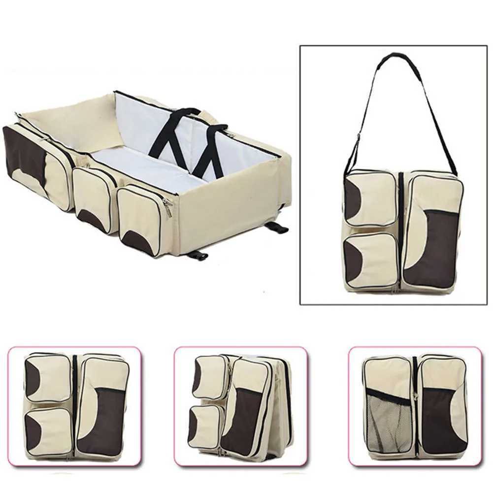 

3 In 1 Baby Cribs Large Capacity Outdoor Diaper Bags Travel Folding Single Shoulder Nursing Portable Multifunctional Pocket
