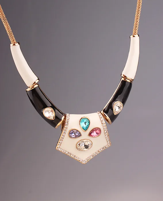 

Hot Selling Top Grade Boutique Jewelry Enamel Drip Glaze Coloured Drawing Crystal Short Necklace Choker