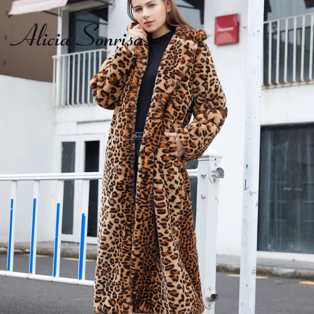 High quality Winter Animal Leopard Faux Fur Extra Long Coat Full Sleeve  Loose Warm Shaggy Jacket Loose Outerwear - AliExpress