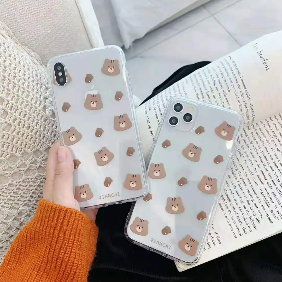 Cartoon Cute chestnut bear heads transparent soft cover for iPhone 11 XS MAX XR X 7 8 Plus Silicone Air cushion Phone Case couqe |