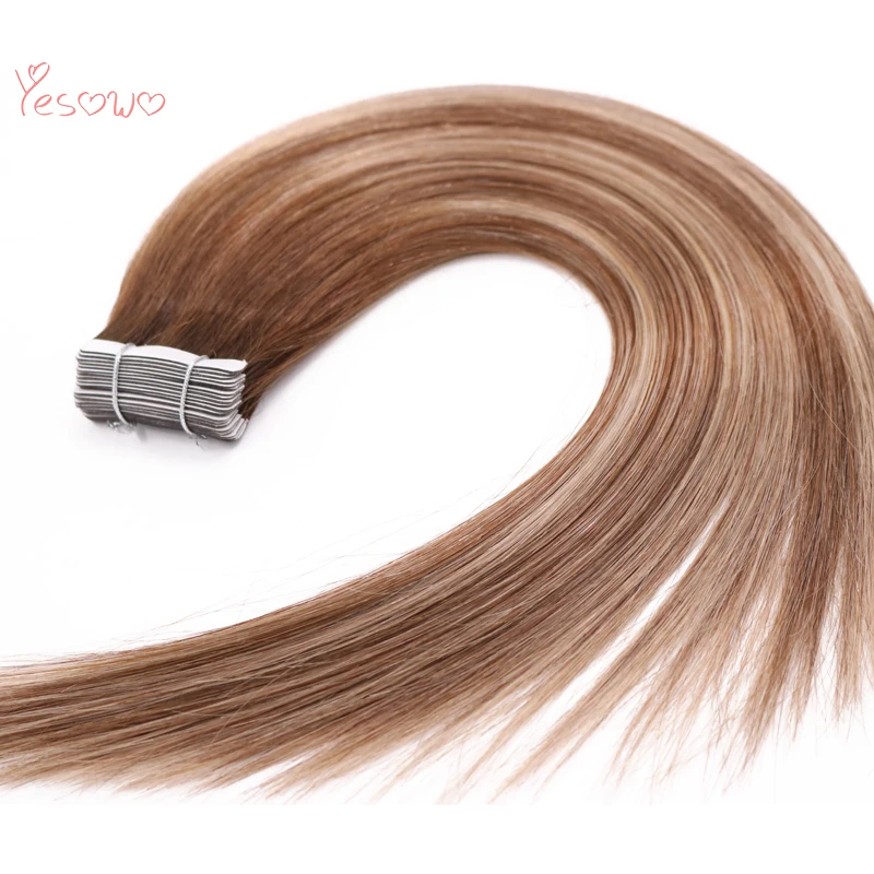 

Yesowo #4/24/4 Highlight Double Drawn Human Hair Extentions With Tapes In 14Inch Straight 100 Real Hair Extensions