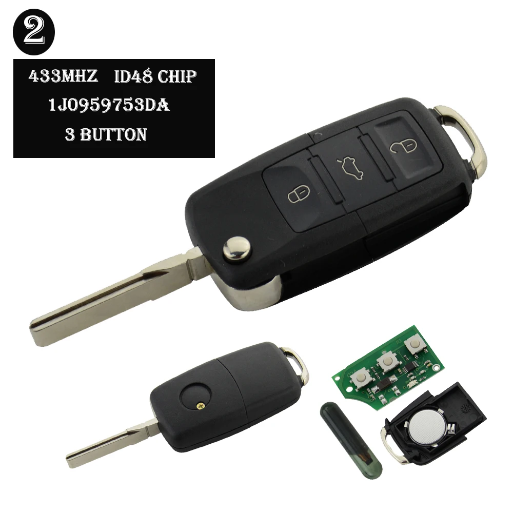 OkeyTech для VW-V Вт Volkswagen Caddy Jetta Beetle Polo дистанционный Автомобильный ключ Switchblade флип HU66 нож 433 МГц ID48 чип 2 3 кнопки