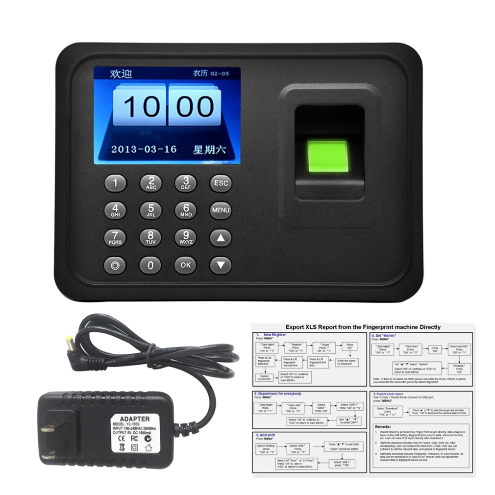 

Fingerprint & Password Biometric A6 2.4 inch TFT USB 32bit CPU Fingerprint Time Attendance Machine Clock Record NoNeed Software