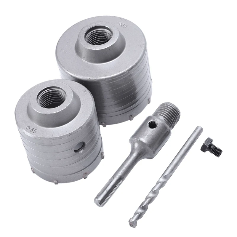 65Mm 80Mm Wall Hole Saw Centre Drill Bit Plus Shank Wrench Kit For Drilling Wall Stone Concrete Cement Guide Power Drill Tools