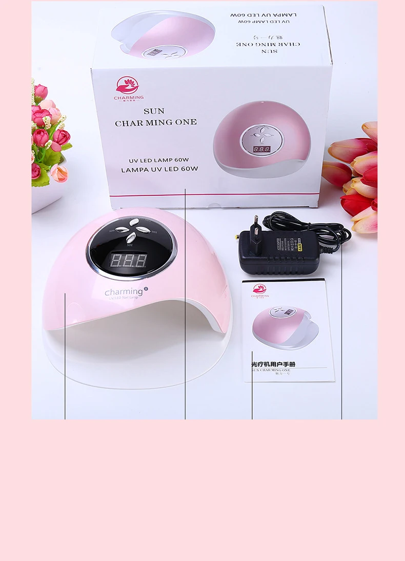 Charm One 60 Вт быстросохнущие маникюрные салоны переносная электрическая лампа устройство для лечения нагревательная Лампа лак для ногтей Клей светодиодный зондирующий Фен