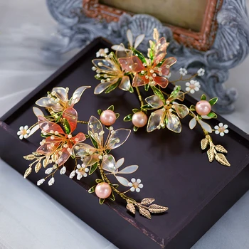 

Green Leaf Bridal Hairpins Flower Barrettes Brides Diadem Queen Headdress Wedding Hair Accessories