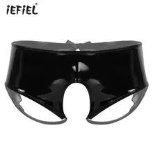 Мужское нижнее белье из лакированной кожи для геев, трусы-брифы без выреза, сексуальное нижнее белье, Клубная одежда с мокром эффектом, открытая промежность, латексные трусы