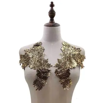 

2PCS Beautiful White Black Gold Venise Embroidery Flowers 3d Lace Collar Applique Patch Wedding Dress DIY Sewing Embellishments