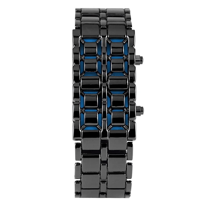 black blue Мужские часы s, полностью металлические цифровые наручные часы Lava, железный металлический красный светодиодный синий светодиодный самурайский для мужчин, для мальчиков, спортивные часы Reloj Hombre - Цвет: black blue