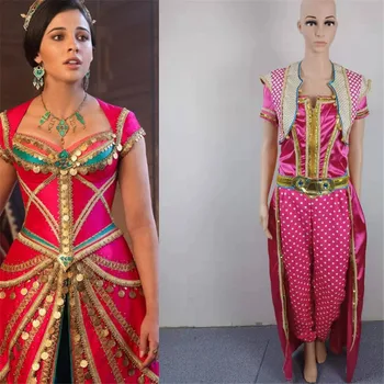 

Movie Aladdin Costume Jasmine Princess Embroidery Cosplay Costume Women Girls Jasmine Dresses Halloween Party Costume