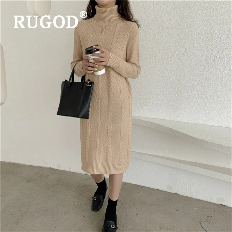 Женское трикотажное платье-водолазка RUGOD однотонное платье средней длины с
