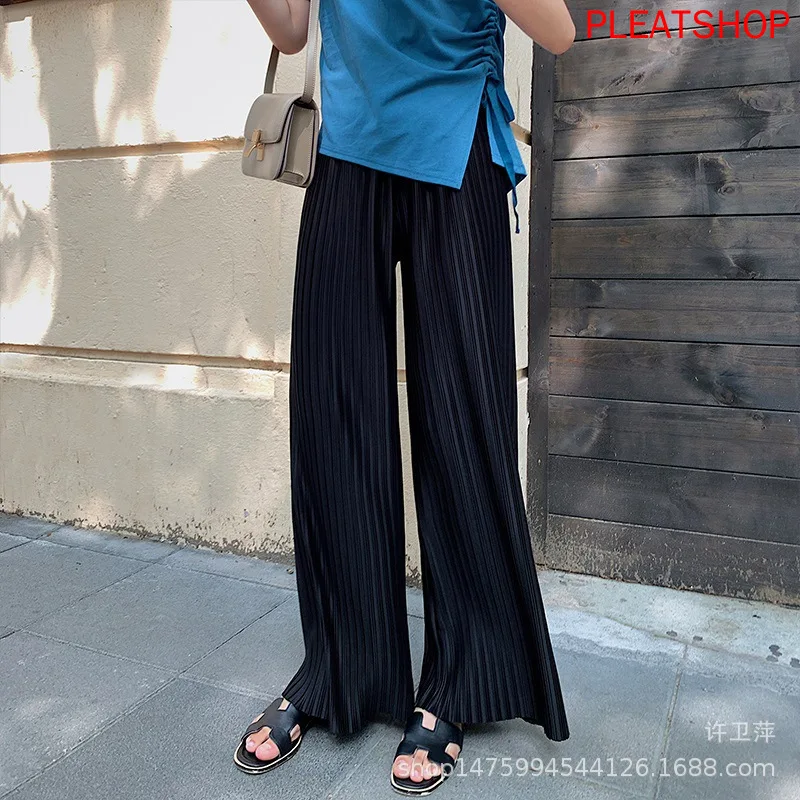 Pleated Wide-Leg Pants Women's Summer Korean-Style Draping Effect High Waisted Black Versatile Mop Casual Pants Oggers Women