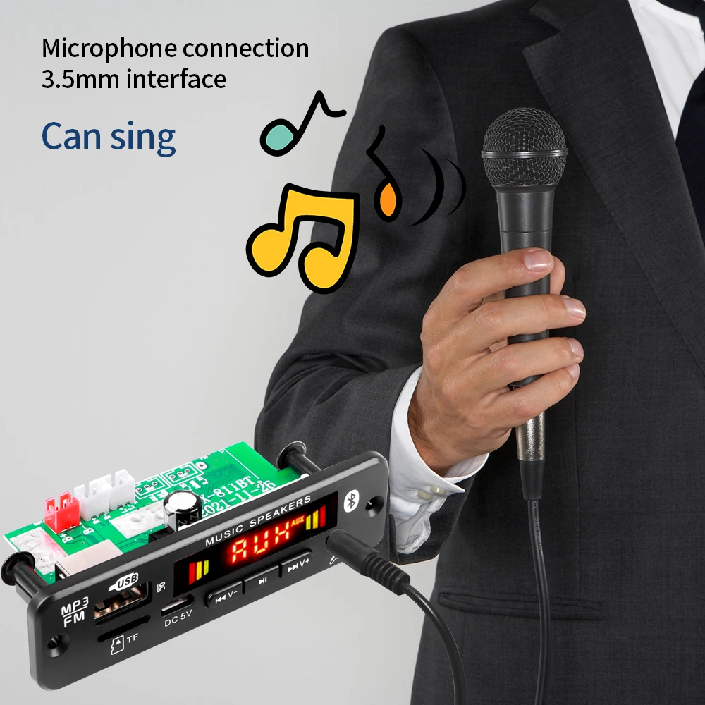 스테레오 블루투스 5.0 MP3 플레이어 디코더 보드, 자동차 FM 라디오 모듈, 핸즈프리 TF USB AUX WMA 레코더, 12V 40W 앰프, 2*20W