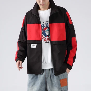 

Spring Autumn Men Windbreaker Jacket Fashion Hip Hop Thin Zipper Casual Jacket Mens Loose Straight Panel Jacket Outwear