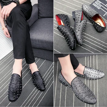 

Rivet Leather Shoes Men Casual Club Prom Party Shoes Fashion Men Loafers Outdoor Man Moccasins Breathable Slip On Driving Shoes