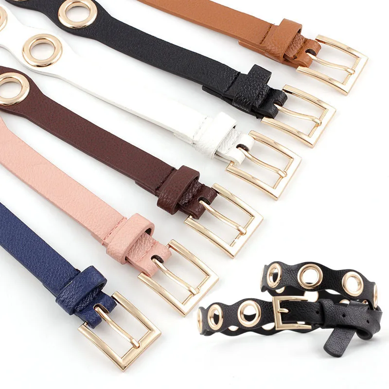 

Metal Hole Belt Women Girl PU Leather Belt Solid Color Female Waist Belt Waistband