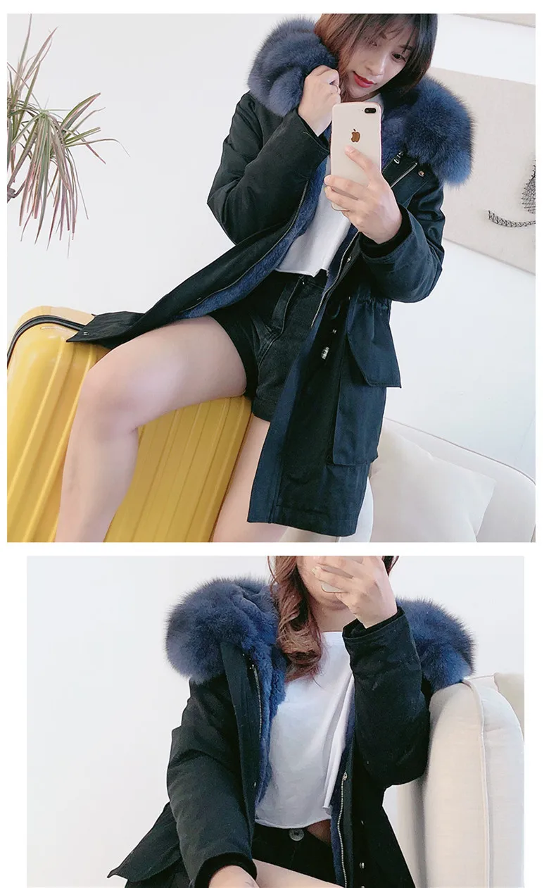 AYUNSUE Winter Coat Women Parka Real Fur Coat Female Rabbit Fur Liner Long Jacket Women Fox Fur Collar Warm Parkas MY4574