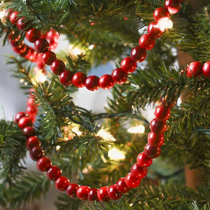 

DIY Red Christmas Beads String Hanging Christmas Tree Pendant Hanging Ornament Wooden Beads Party Decor Home Decoration New Year