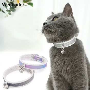 

Cute Cat Collar Solid Faux Leather Adjustable Gradient design Pet Collars With Bell Cats Products For Pets dog leather harness