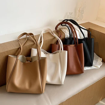 

Fashion Solid Color Shoulder Bags for Women 2020 New Large Capacity Tote Women's Handbags Luxury Pu Leather Shopper Bag Purses