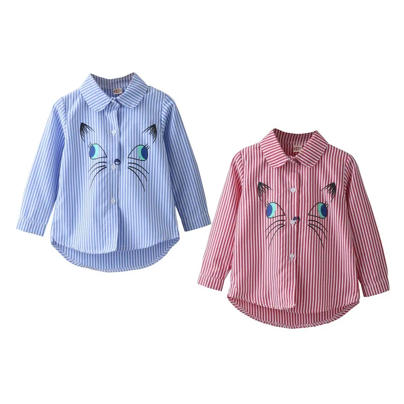 

Baby Girl Clothes Fashion Children Turn-down Collar Embroidery Cartoon Cat Pattern Long Sleeve Shirts Blouse Outfits