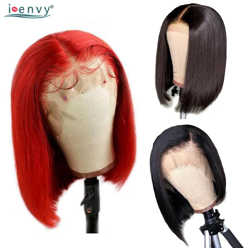 

Short Bob Lace Front Wigs Human Hair Straight 13X4 Lace Front Wig Pre Plucked Brazilian Natural Black Red Bob Lace Wig Non remy