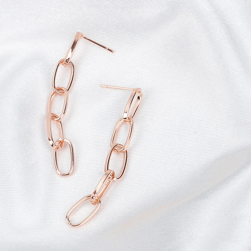 Преувеличенные стильные висячие серьги на цепочке, индивидуальные висячие серьги для женщин, вечерние ювелирные украшения для ушей - Окраска металла: Rose Gold