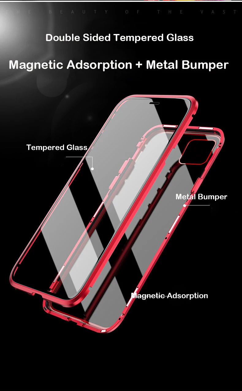 360 Полный Магнитный чехол для iPhone 11 Pro 11 Pro MAX Алюминиевый металлический бампер для iPhone XS XR XS MAX 8 7 6 6S Plus стеклянный чехол