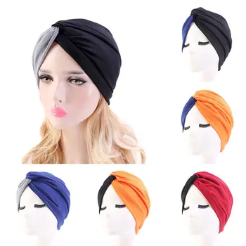 

Fashion Cross Knot Headpiece Cap Muslim Stretch Cross Twist Turban Hat Women Headwrap Chemo Caps Solid Color Hair Accessories