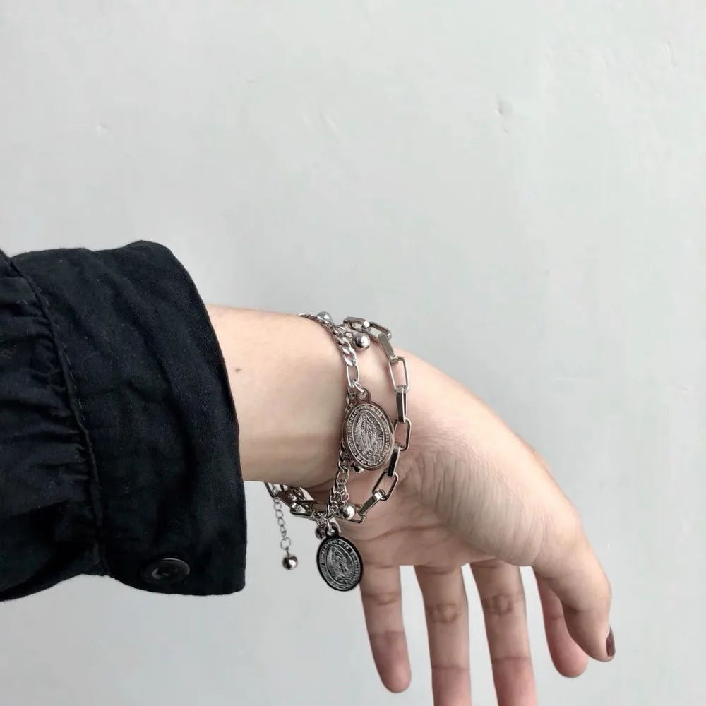 HZ крутая цепочка в стиле панк-рок, регулируемый браслет, длинная цепочка, серебряный сплав, нержавеющая металлическая линия для женщин, ювелирные изделия, вечерние
