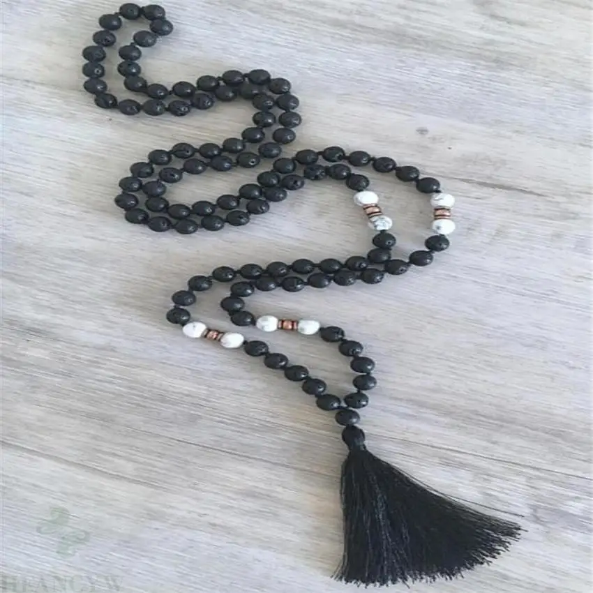 

8MM Howlite Lava Gemstone Beads mala Necklace 108 Beads Healing men energy spirituality Handmade Wrist Meditation yoga Sutra