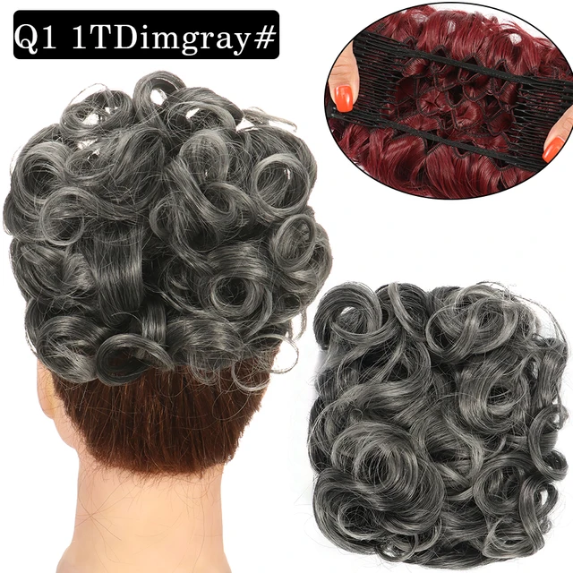 Synthetic Curly Elastic Band Chignon Plastic Comb Clips in Hair Extension Hair Bun Updo Cover Hairpieces Hair Accessories Q1 1TDimgray