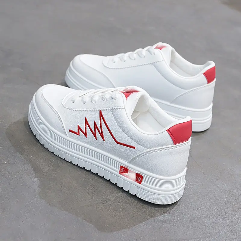 

2019 Thick Bottomed Shoes White Shoes Women's Leather Spring Summer New Style STUDENT'S Shoes Simple Lace-up Running Shoes Casua