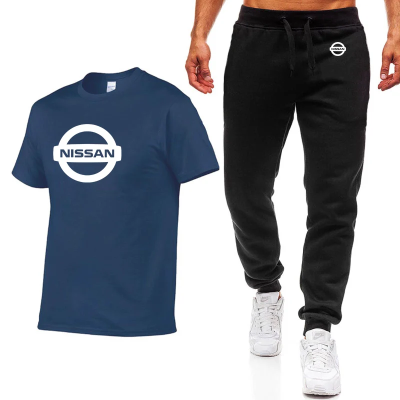 Модные летние мужские футболки Nissan Car с принтом логотипа хип-хоп, повседневная хлопковая футболка с коротким рукавом высокого качества, штаны, костюм, мужская одежда - Цвет: 02