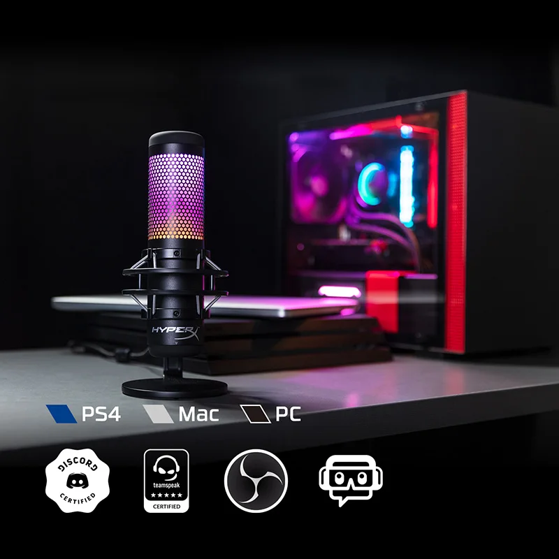 Original HyperX QuadCast S Professionnel RGB USB Condenser Microphone for PC PS4 Mac and Discord TeamSpeak YouTube XSplit OBS