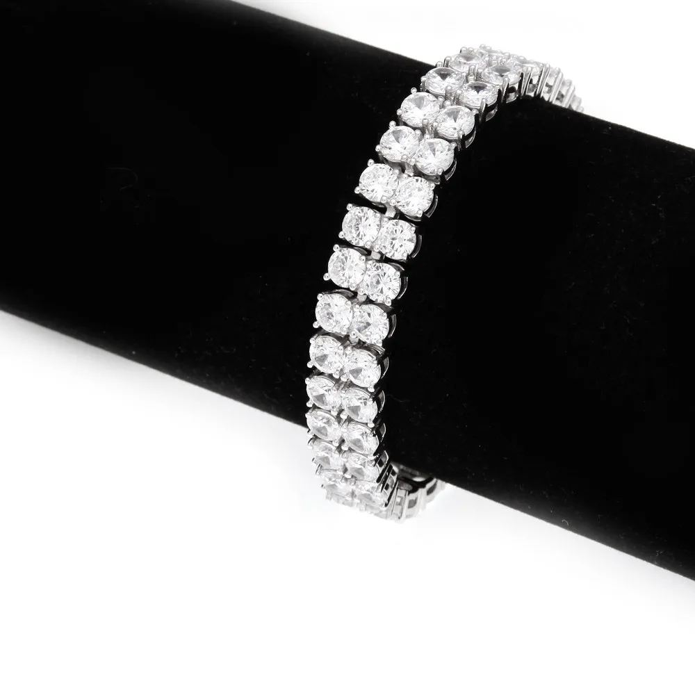 Bling CZ 2 ряда Теннисный браслет кубический цирконий хип хоп медные ювелирные изделия для женщин Свадебные украшения золотой, серебряный тон подарок