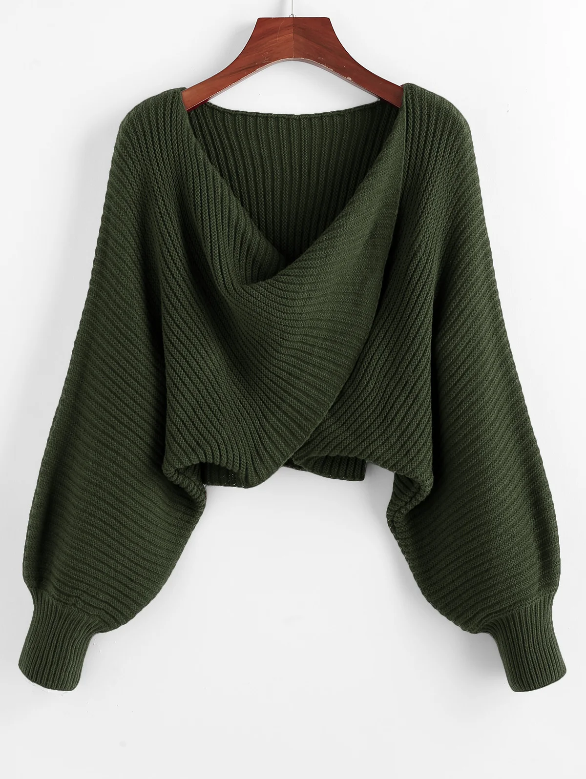 ZAFUL, крученый Асимметричный короткий свитер, Женский Теплый Однотонный пуловер, рукав летучая мышь, сексуальный свитер,, Осень-зима, повседневный женский свитер - Цвет: Dark Forest Green