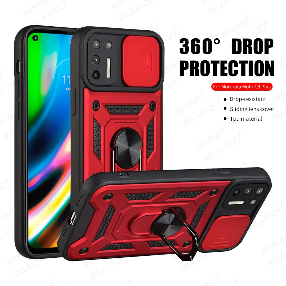 Противоударный чехол-подставка с кольцом для Motorola Moto G9 Plus защитный чехол